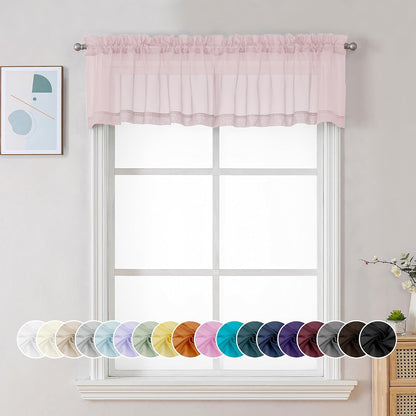 Sheer Valances for Windows, Small Window Curtains for Living Room Bathroom Laundry Basement, Modern Dual Rod Pocket Voile Valance Curtain, 42W x 14L inches, 2 Pcs, Blush Pink