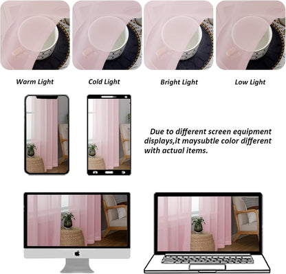 Sheer Valances for Windows, Small Window Curtains for Living Room Bathroom Laundry Basement, Modern Dual Rod Pocket Voile Valance Curtain, 42W x 14L inches, 2 Pcs, Blush Pink