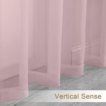 Sheer Valances for Windows, Small Window Curtains for Living Room Bathroom Laundry Basement, Modern Dual Rod Pocket Voile Valance Curtain, 42W x 14L inches, 2 Pcs, Blush Pink