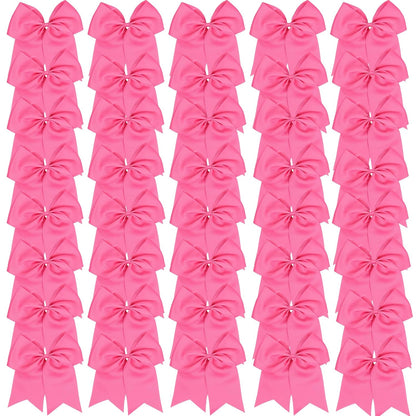 40 Pcs Large Cheer Hair Bows Grosgrain Ribbon Elastic Bands Handmade Ponytail Holder For Cheerleading Girls School College Sports Valentine's Day (Pink)