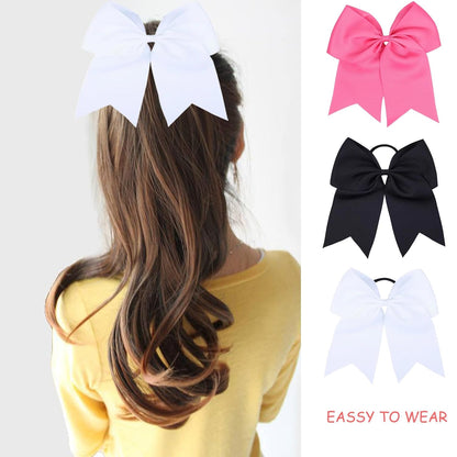 40 Pcs Large Cheer Hair Bows Grosgrain Ribbon Elastic Bands Handmade Ponytail Holder For Cheerleading Girls School College Sports Valentine's Day (Pink)