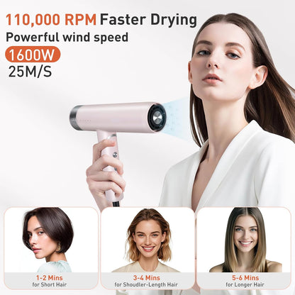 Foldable Hair Dryer, 110K RPM High-Speed Ionic Blow Dryer, Pink