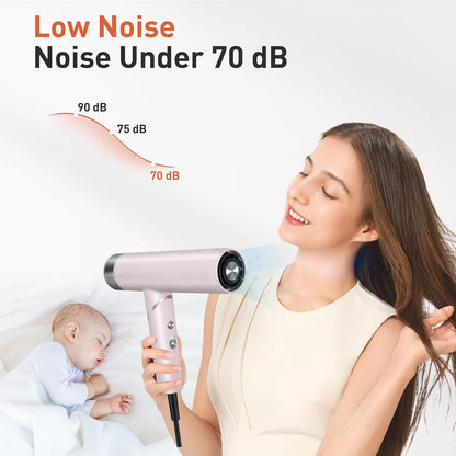 Foldable Hair Dryer, 110K RPM High-Speed Ionic Blow Dryer, Pink