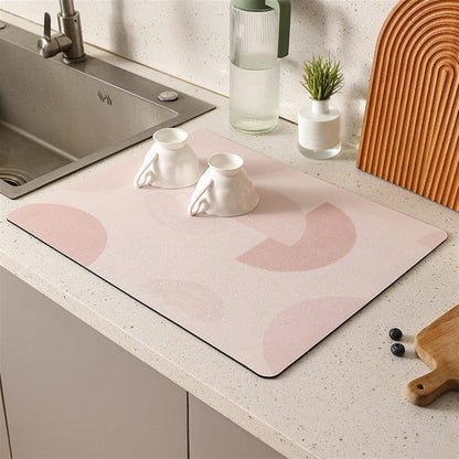 Dish Drying Mat for Kitchen Counter, Hide Stain Anti, Absorbent, Dish Drying Pad with Non-slip Rubber Backed Fit Under Coffee Maker, Espresso Machine, Pot Pink 12" x 16"