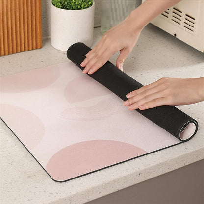 Dish Drying Mat for Kitchen Counter, Hide Stain Anti, Absorbent, Dish Drying Pad with Non-slip Rubber Backed Fit Under Coffee Maker, Espresso Machine, Pot Pink 12" x 16"