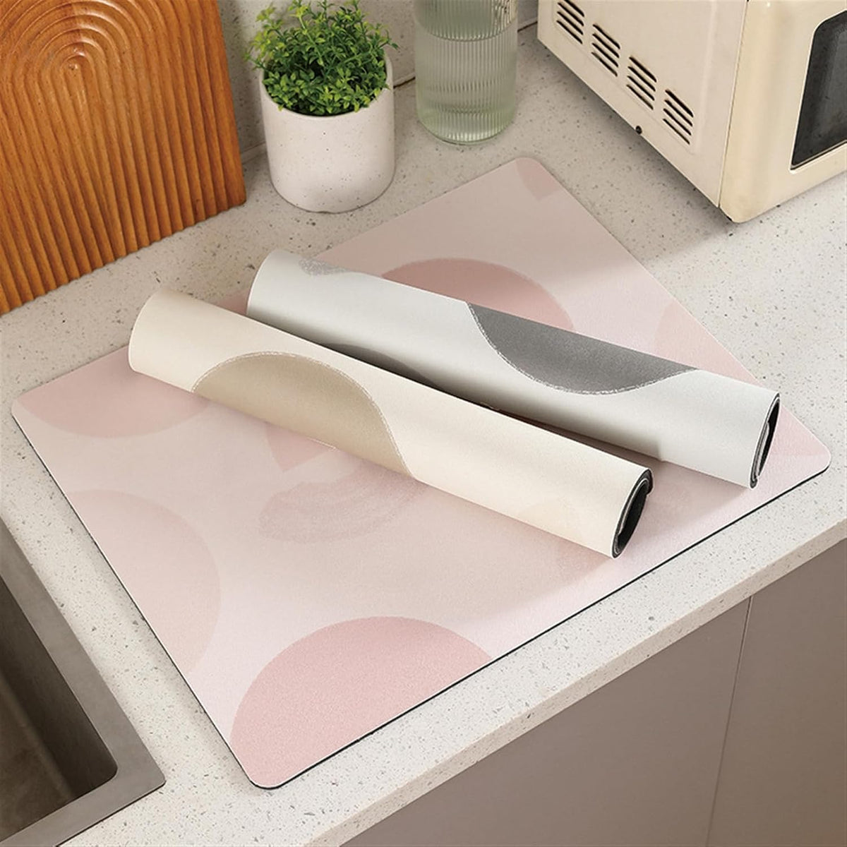 Dish Drying Mat for Kitchen Counter, Hide Stain Anti, Absorbent, Dish Drying Pad with Non-slip Rubber Backed Fit Under Coffee Maker, Espresso Machine, Pot Pink 12" x 16"