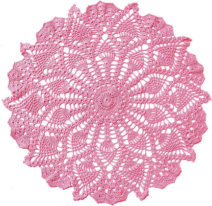 Lace Tablecloth Doily Handmade Crochet Placemat Women Vase Mat Kitchen Table Runner (1PC- 18 in to 20 in, Pink)