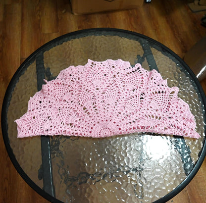 Lace Tablecloth Doily Handmade Crochet Placemat Women Vase Mat Kitchen Table Runner (1PC- 18 in to 20 in, Pink)