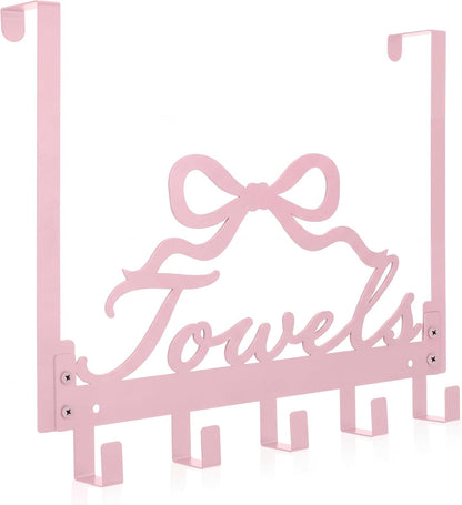 Sweet Pink Bow Over the Door Hooks Towel Hooks Heavy Duty Hanging Towel Rack Over Door Hanger, 5 Coat Hanger for Bedroom Bathroom Kitchen