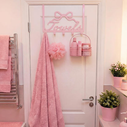 Sweet Pink Bow Over the Door Hooks Towel Hooks Heavy Duty Hanging Towel Rack Over Door Hanger, 5 Coat Hanger for Bedroom Bathroom Kitchen