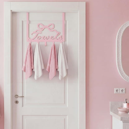 Sweet Pink Bow Over the Door Hooks Towel Hooks Heavy Duty Hanging Towel Rack Over Door Hanger, 5 Coat Hanger for Bedroom Bathroom Kitchen