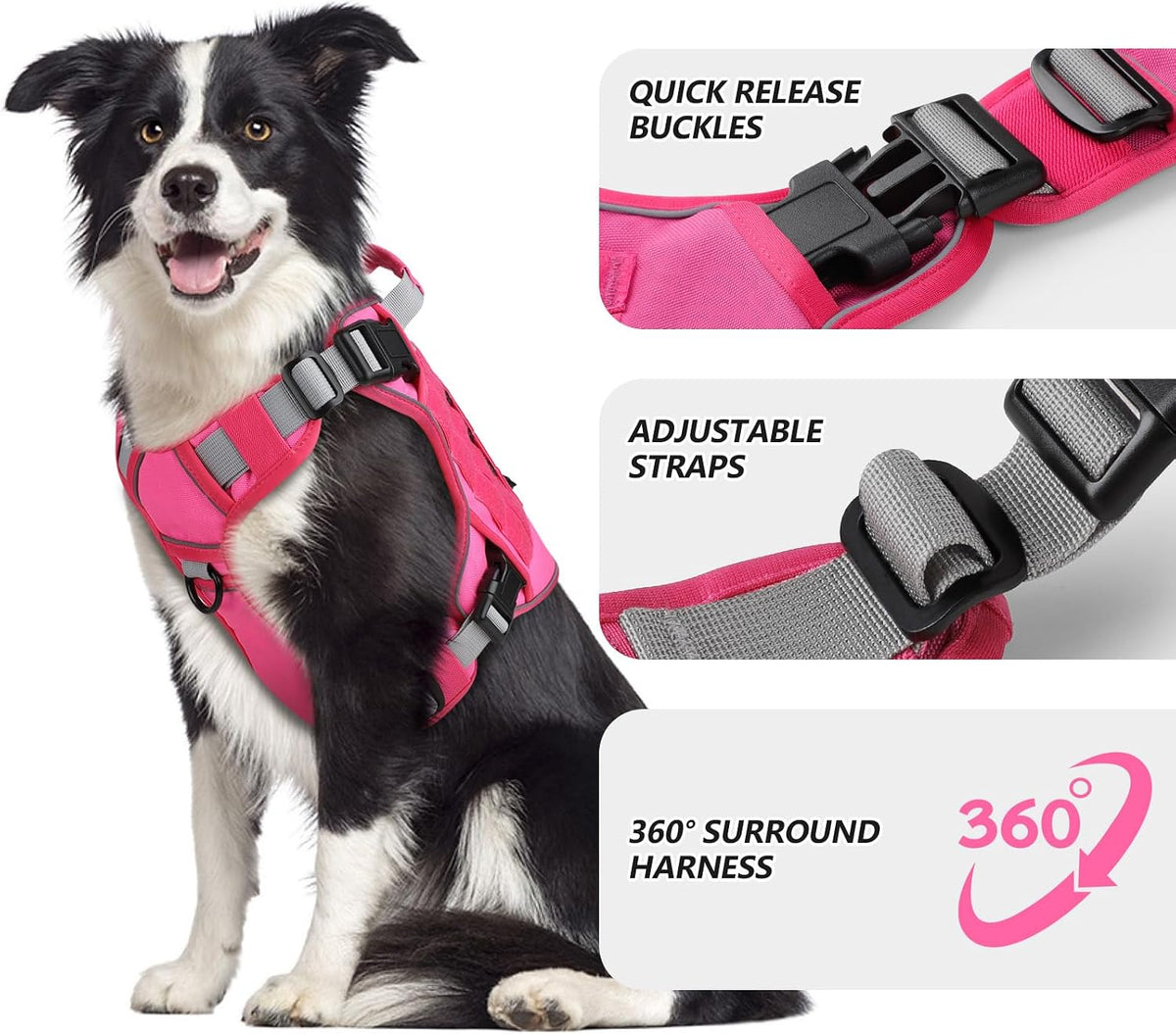 Pink Tactical Dog Harness for Large Dogs,No Pull Dog Harness