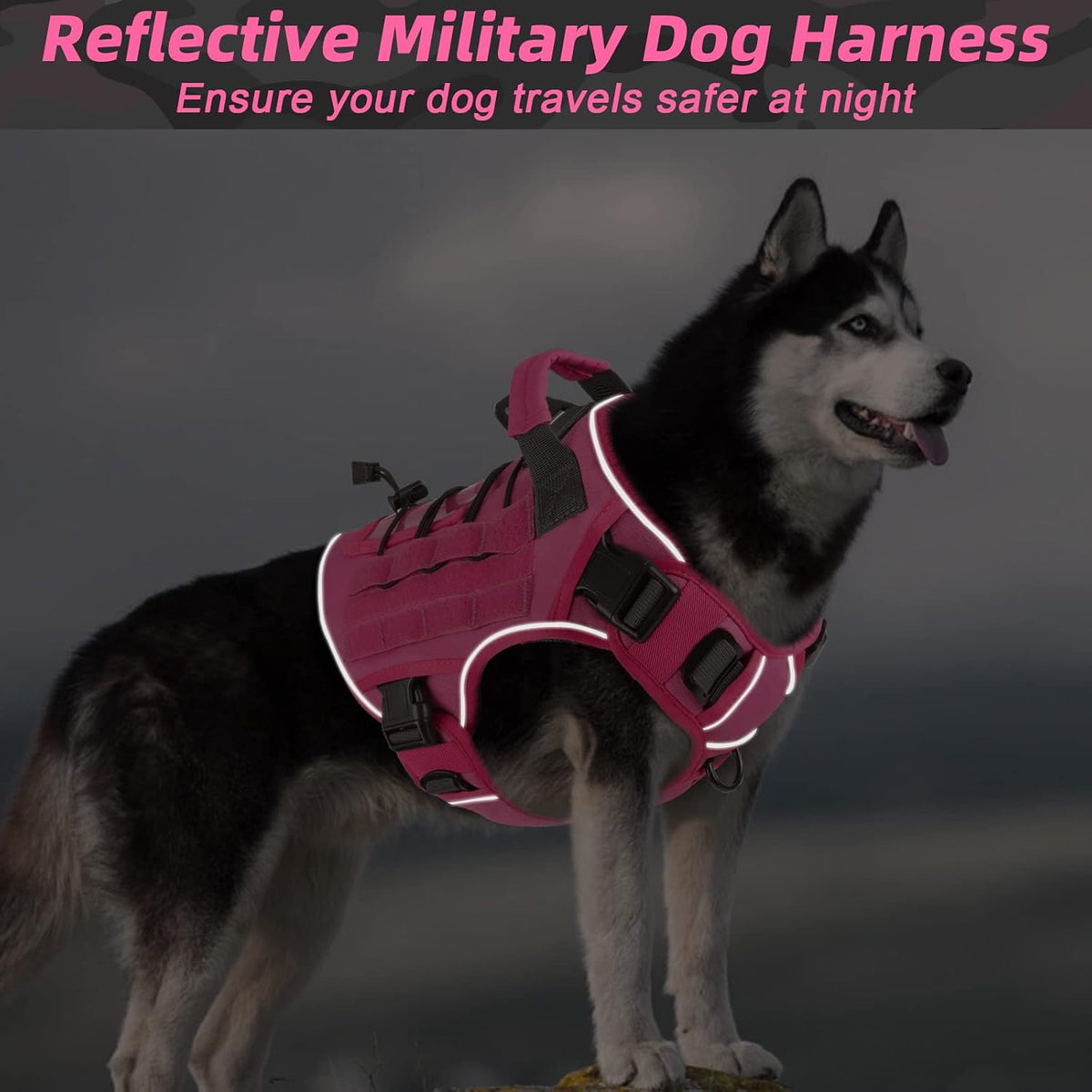 Pink Tactical Dog Harness for Large Dogs,No Pull Dog Harness