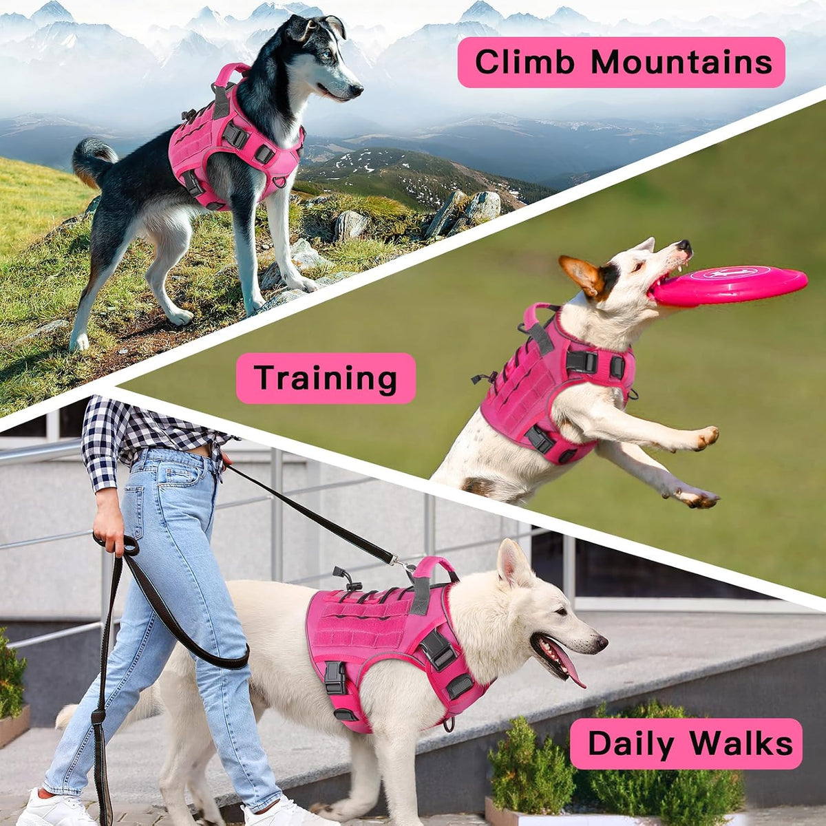 Pink Tactical Dog Harness for Large Dogs,No Pull Dog Harness