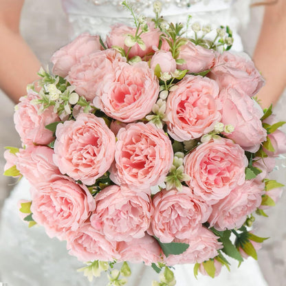 Pusuny Artificial Peonies Silk Flowers, 4 Bundles Faux Peony Bouquet Florals Arrangements for Farmhouse Home Boho Wedding Table Centerpiece, Fake Plastic Flower Bulk for Vase Decoration (Light Pink)