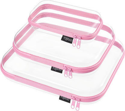 Clear Hard Shell Organizer Case Set, 3-Pack, Pink