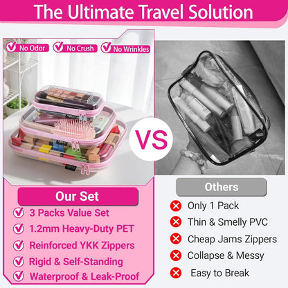 Clear Hard Shell Organizer Case Set, 3-Pack, Pink