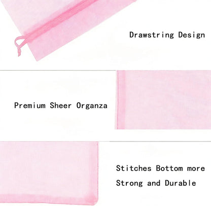 TICBRY 100 Count Organza Gift Bags with Drawstring 5x7 inch Pink for Baby Shower,Christmas,Wedding,Party Favors,Birthday,Bridal Shower,Xmas,Sheer Fabric Tulle Mesh Sachet for Candy,Jewelry,Bath Bombs