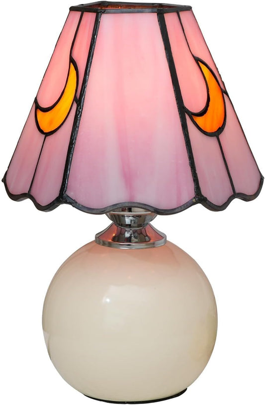Tiffany Style Moon Mushroom Stained Glass Table Lamp Pink Cute Small Table Lamp Bedroom Bedside lamp Living Room Dining Room Office Decoration Desk lamp Home Decoration Creative Gift