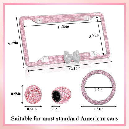 8 Pcs Car Pink,White Bling Accessories with Bow Frames