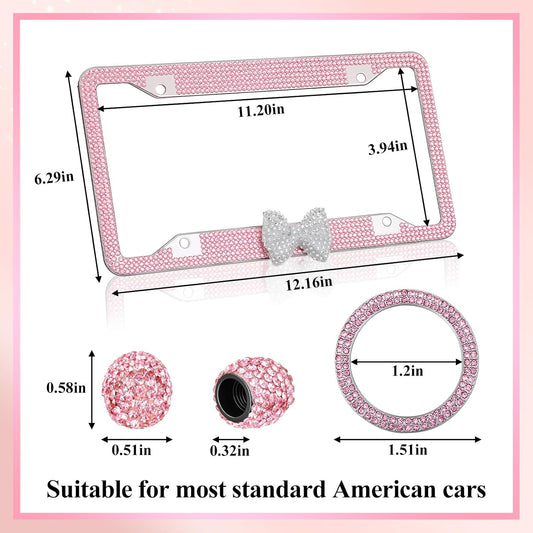 8 Pcs Car Pink,White Bling Accessories with Bow Frames