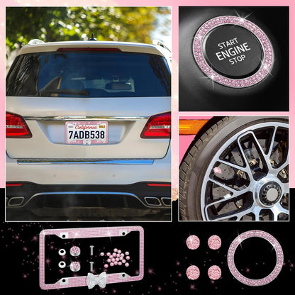 8 Pcs Car Pink,White Bling Accessories with Bow Frames