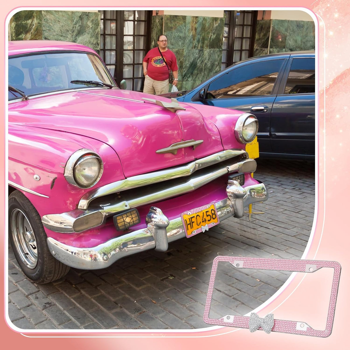 8 Pcs Car Pink,White Bling Accessories with Bow Frames