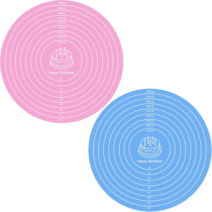2Pcs 12 Inch Silicone Cake Mat (Pink+Blue)
