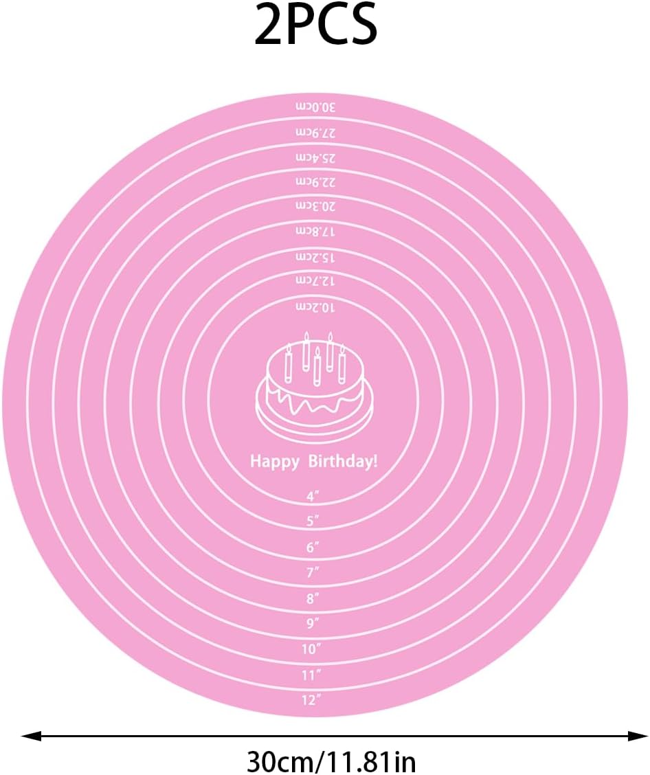 2Pcs 12 Inch Silicone Cake Mat (Pink+Blue)