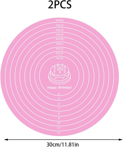 2Pcs 12 Inch Silicone Cake Mat (Pink+Blue)
