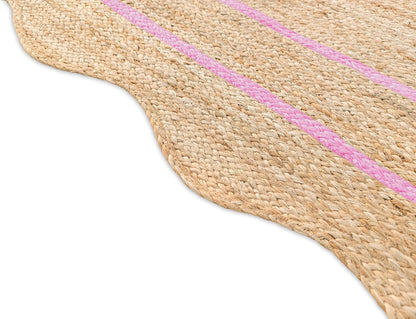 Wave Scalloped Natural Jute Rug - Boho Entryway Runner, Farmhouse Scallop, Light Pink (8'x10')