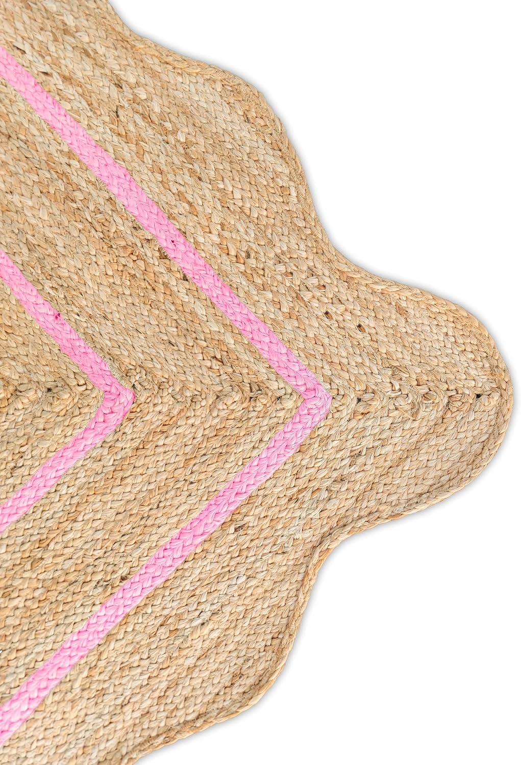 Wave Scalloped Natural Jute Rug - Boho Entryway Runner, Farmhouse Scallop, Light Pink (8'x10')