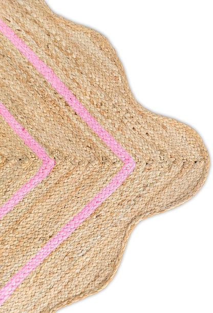 Wave Scalloped Natural Jute Rug - Boho Entryway Runner, Farmhouse Scallop, Light Pink (8'x10')