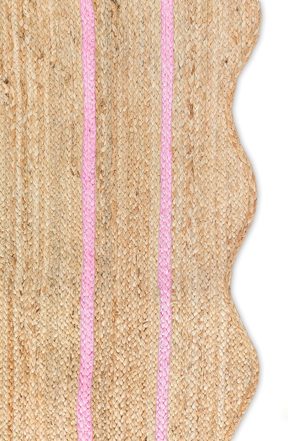 Wave Scalloped Natural Jute Rug - Boho Entryway Runner, Farmhouse Scallop, Light Pink (8'x10')