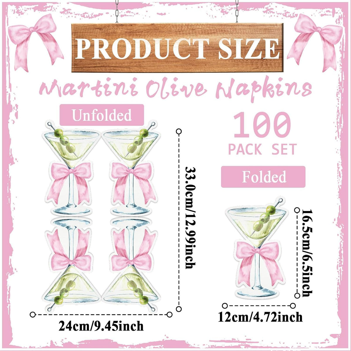 50PCS Martini Bow Napkins，Pink Martini Party Decorations