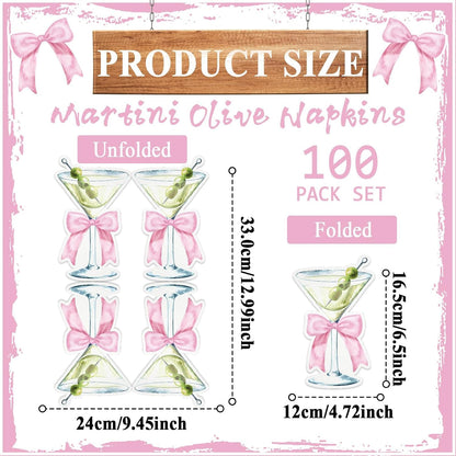 50PCS Martini Bow Napkins，Pink Martini Party Decorations