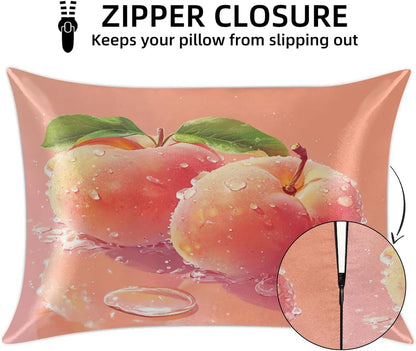Peach Pink Satin Pillowcase for Hair and Skin Pillow Cases Standard Size Soft Cooling Satin Pillow Covers with Zipper for Men Women 20x26 Inches