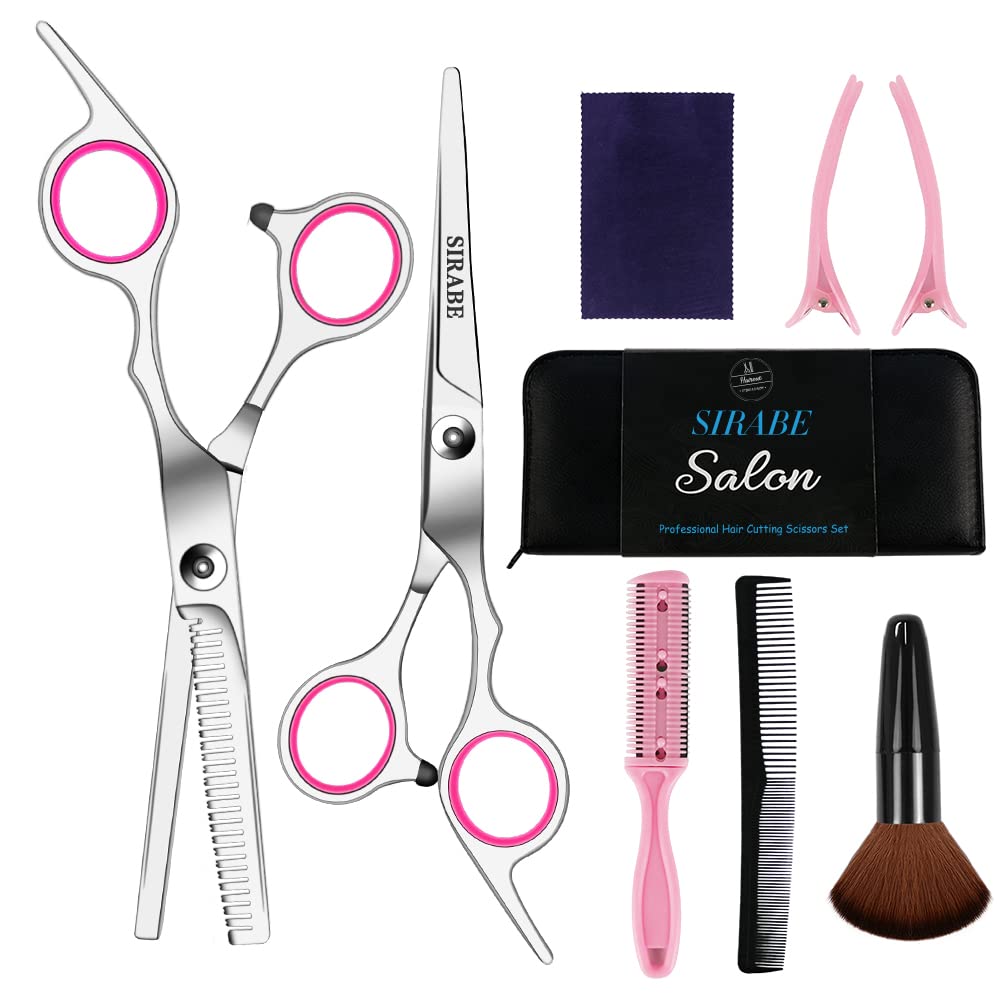 9 PCS Hair Cutting Scissors Thinning Shears Kit, Professional Haircut Scissors Set, Barber Hairdressing Texturizing Shears Tools for Salon Home Men Women Kids Adults Pet