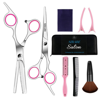 9 PCS Hair Cutting Scissors Thinning Shears Kit, Professional Haircut Scissors Set, Barber Hairdressing Texturizing Shears Tools for Salon Home Men Women Kids Adults Pet