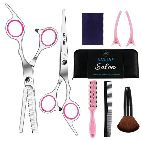 9 PCS Hair Cutting Scissors Thinning Shears Kit, Professional Haircut Scissors Set, Barber Hairdressing Texturizing Shears Tools for Salon Home Men Women Kids Adults Pet