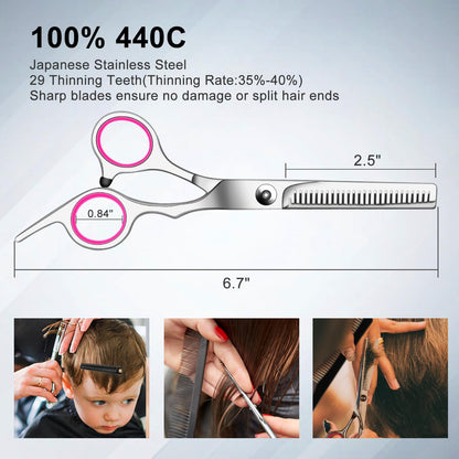9 PCS Hair Cutting Scissors Thinning Shears Kit, Professional Haircut Scissors Set, Barber Hairdressing Texturizing Shears Tools for Salon Home Men Women Kids Adults Pet