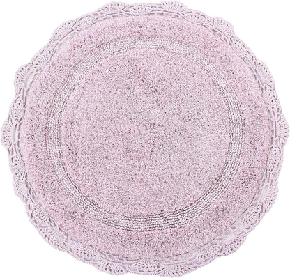 Crochet Collection - Designer, Plush 100% Cotton Round, Oval Bath Area Rug (28 inches, Pink)