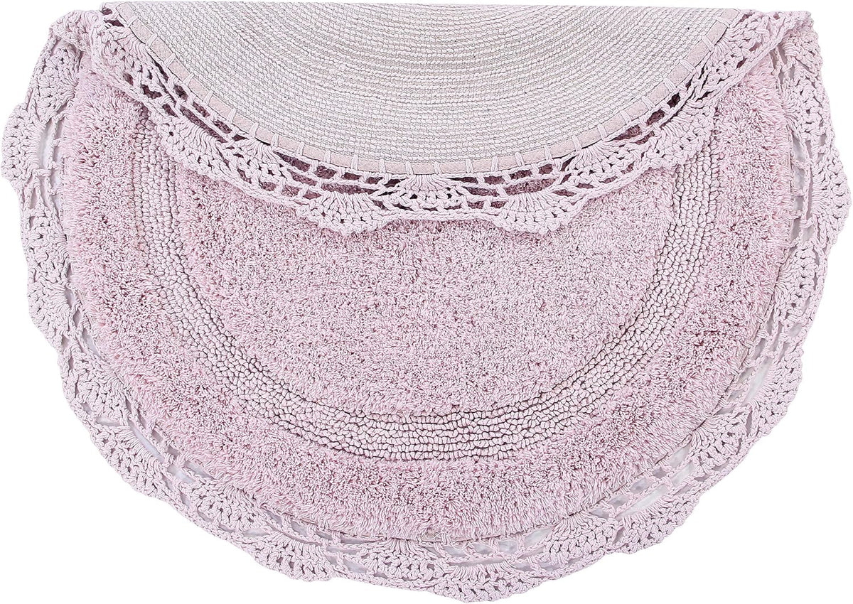 Crochet Collection - Designer, Plush 100% Cotton Round, Oval Bath Area Rug (28 inches, Pink)