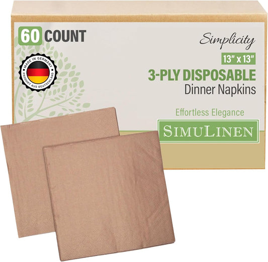 SimuLinen Rose Gold Disposable Paper Napkins, 3-Ply, 13in x 13in - 30 Pack - Simplicity Collection, Perfect for Birthday or Dessert Parties
