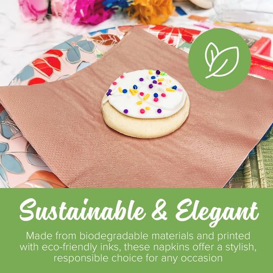 SimuLinen Rose Gold Disposable Paper Napkins, 3-Ply, 13in x 13in - 30 Pack - Simplicity Collection, Perfect for Birthday or Dessert Parties