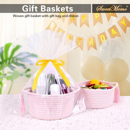 Small Gift Basket Empty to Fill, Cellophane Bag & Ribbon, Pink
