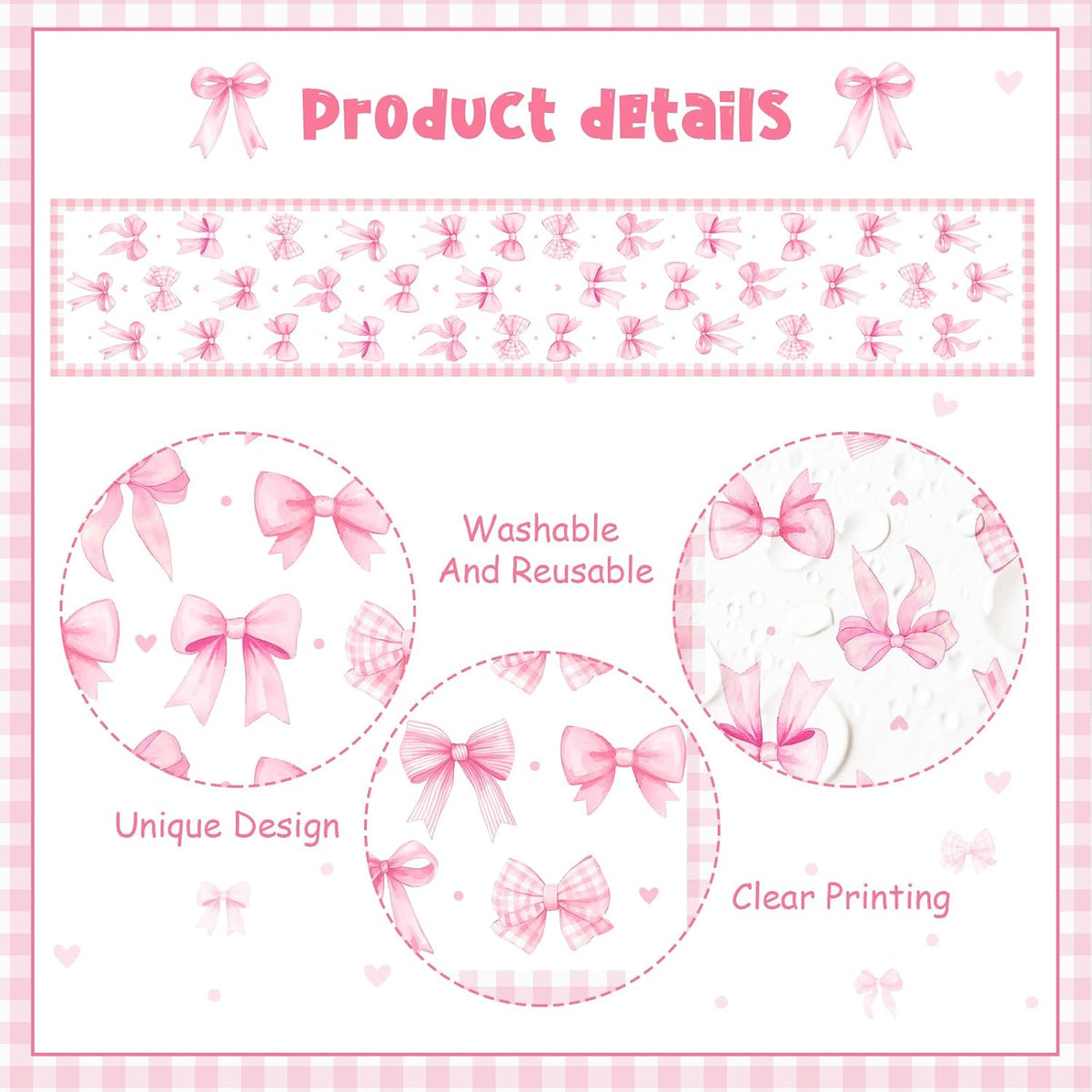 Pink Bow Theme Table Runner, Pink Linen Fabric Table Runner for Everyday Use 72 x 13 Inches, Washable Table Cover for Indoor Outdoor Kitchen Dining Table Home Decor