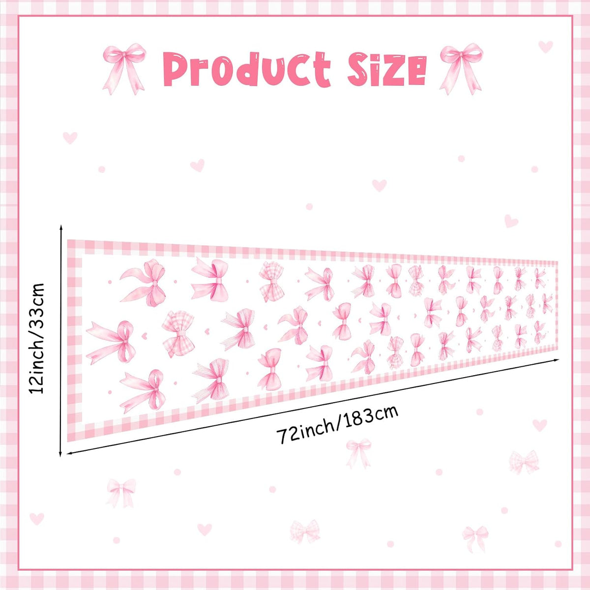 Pink Bow Theme Table Runner, Pink Linen Fabric Table Runner for Everyday Use 72 x 13 Inches, Washable Table Cover for Indoor Outdoor Kitchen Dining Table Home Decor