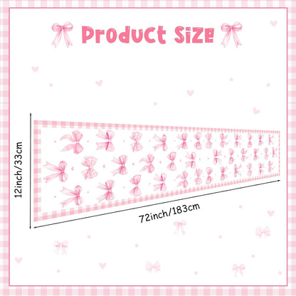 Pink Bow Theme Table Runner, Pink Linen Fabric Table Runner for Everyday Use 72 x 13 Inches, Washable Table Cover for Indoor Outdoor Kitchen Dining Table Home Decor