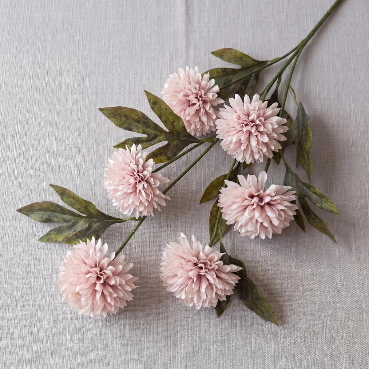 8 Pcs Faux Silk Pom Pom Mum Artificial Flowers, Gray Pink
